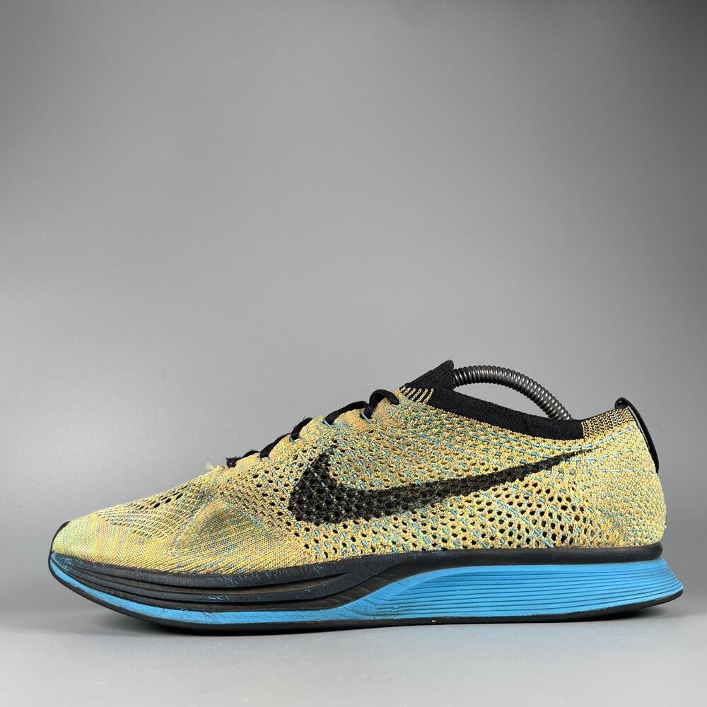 Nike Flyknit Racer Men's Size 11 Sherbet Citrus Blue Lagoon Running Sneakers GUC